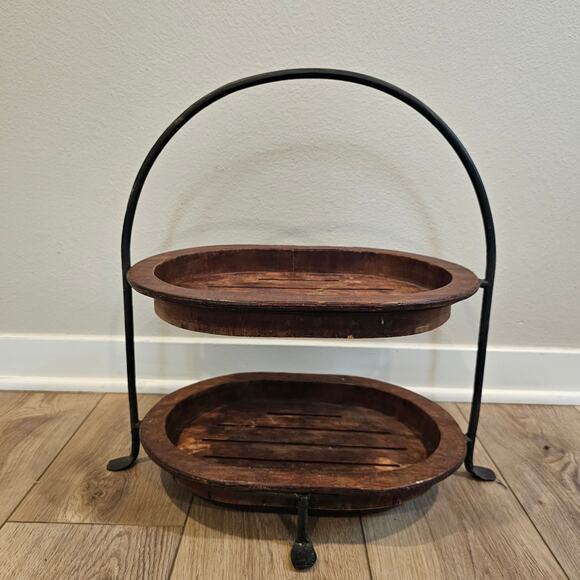 No brand Other - Vintage 2-Tier Metal and Wood Server Stand